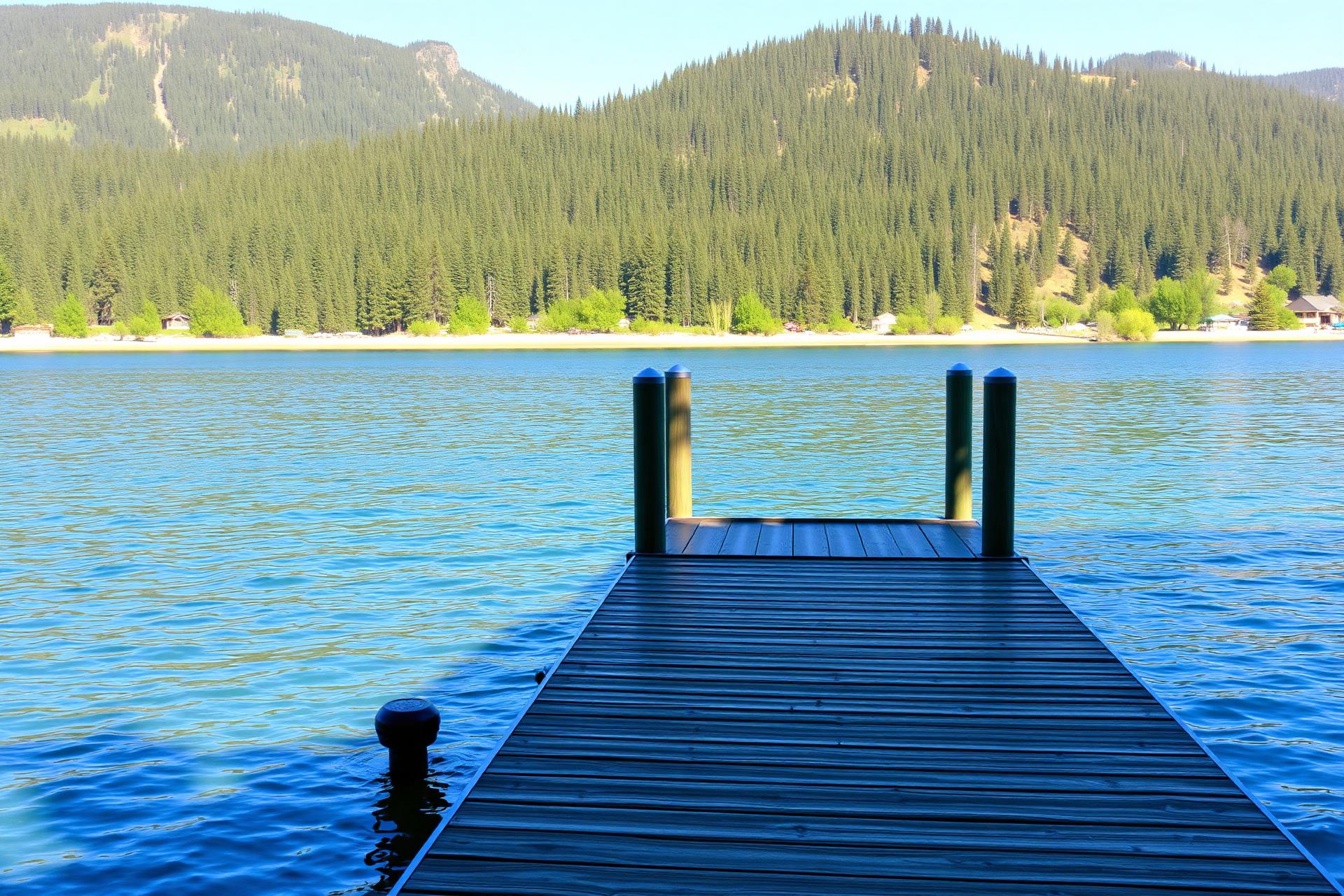 Clean lakeside dock and shoreline